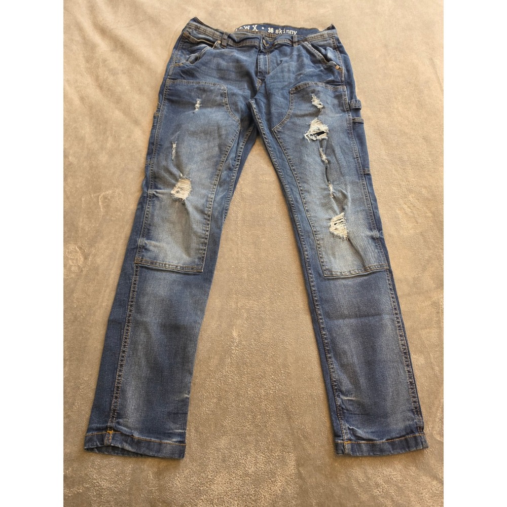 Raw X Mens Skinny Distressed Carpenter Jeans Blue Denim 36 Vintage Inspired